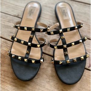 Valentino Black Rockstud Slides size 40